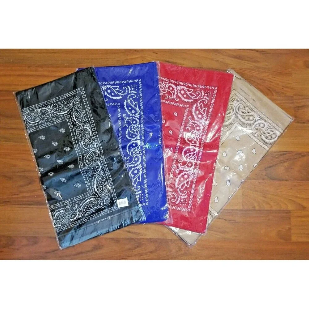 LOT 4- 12 Packs Paisley Scarf Bandana Scarf 100% COTTON Blue Black Red & Tan F3